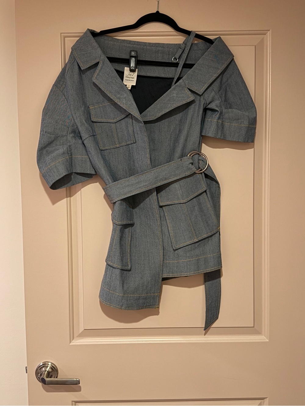 cinq a sept Gray-Blue Short-Sleeve Utility Jacket with Belt